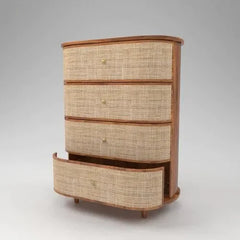 Wooden Twist Curve Rattan Rosewood Chest of 4 Drawers Cabinet Rustic Storage Organizer for Home Décor - Wooden Twist UAE