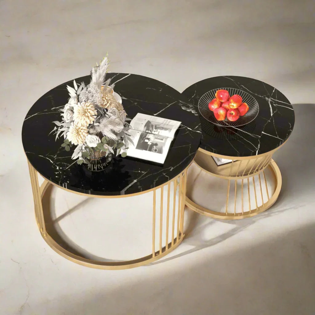 Wooden Twist Stylish Look Round Wrought Iron Coffee Table Set of 2
