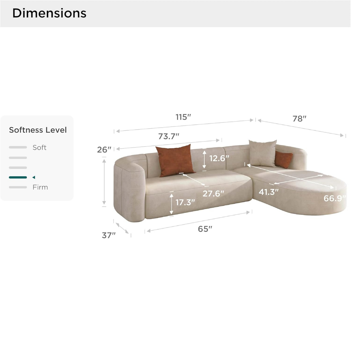Wooden Twist Modern Velvet Sectional Sofa | L-Shape, 3-Seater & Modular Designs | Tangerine & Cream