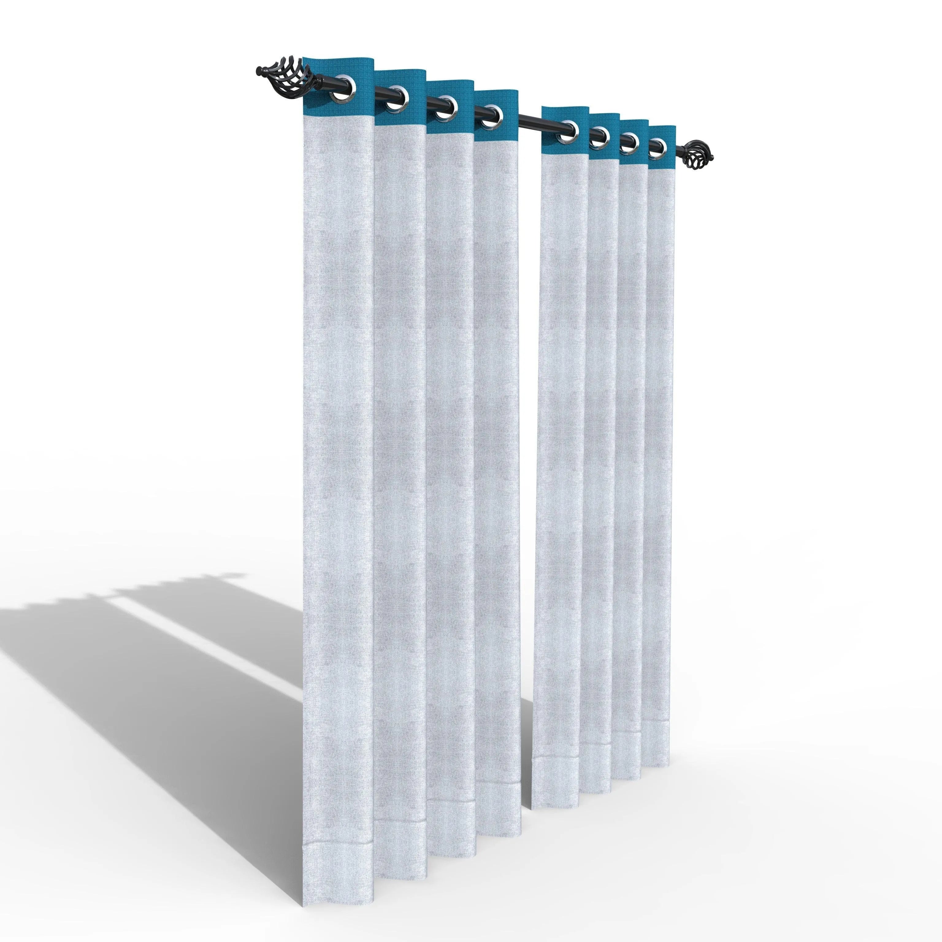 Fabrahome Light Filtering 10 Ft Rectangular Jute Fabric Curtain ( Grey & Blue ) - Wooden Twist UAE