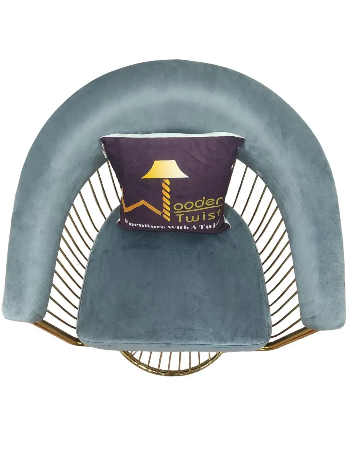 Wooden Twist Swivel Rotating Arm Chair - Velvet Fabric with Golden Metallic Accent - Wooden Twist UAE