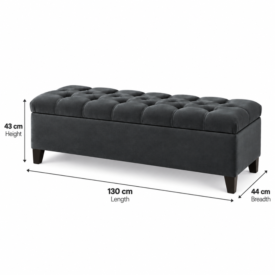Wooden Twist Zelja dark gray velvet storage bench – dimensions 130 x 44 x 43 cm