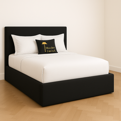 Wooden Twist Dnbeu Hydraulic Storage Bed In Soft Fabric ( Black )