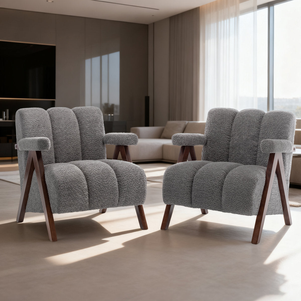 Dormon Boucle Armchair Gray - Wooden Twist UAE