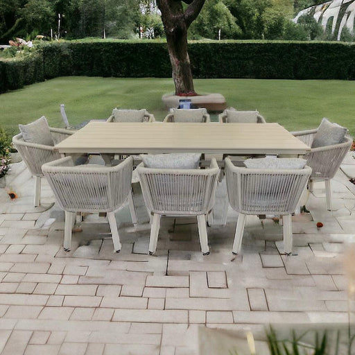 Wooden Twist Celeb Luxurious Aluminum Frame WPC 8-Seater Dining Set with Cushions Elegant Outdoor Patio Furniture for Garden - Wooden Twist UAE