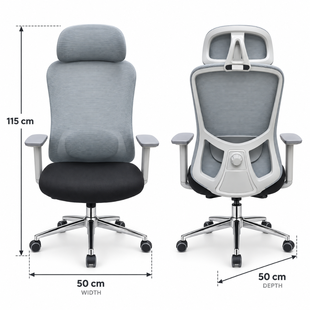 Wooden Twist Ergonomic High Back Mesh Office Chair Grey & Black – dimensions 50 cm W x 50 cm D x 115 cm H