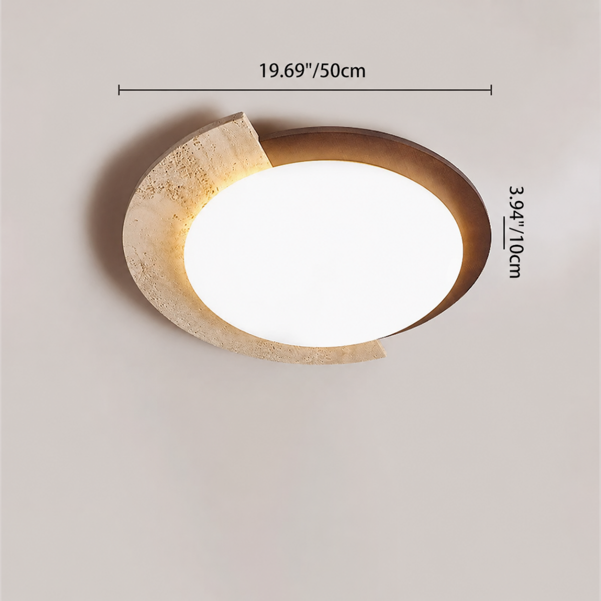 Heritage Glow Travertine LED Ceiling Light dimensions - 50cm / 19.69 inch diameter, 10cm / 3.94 inch height