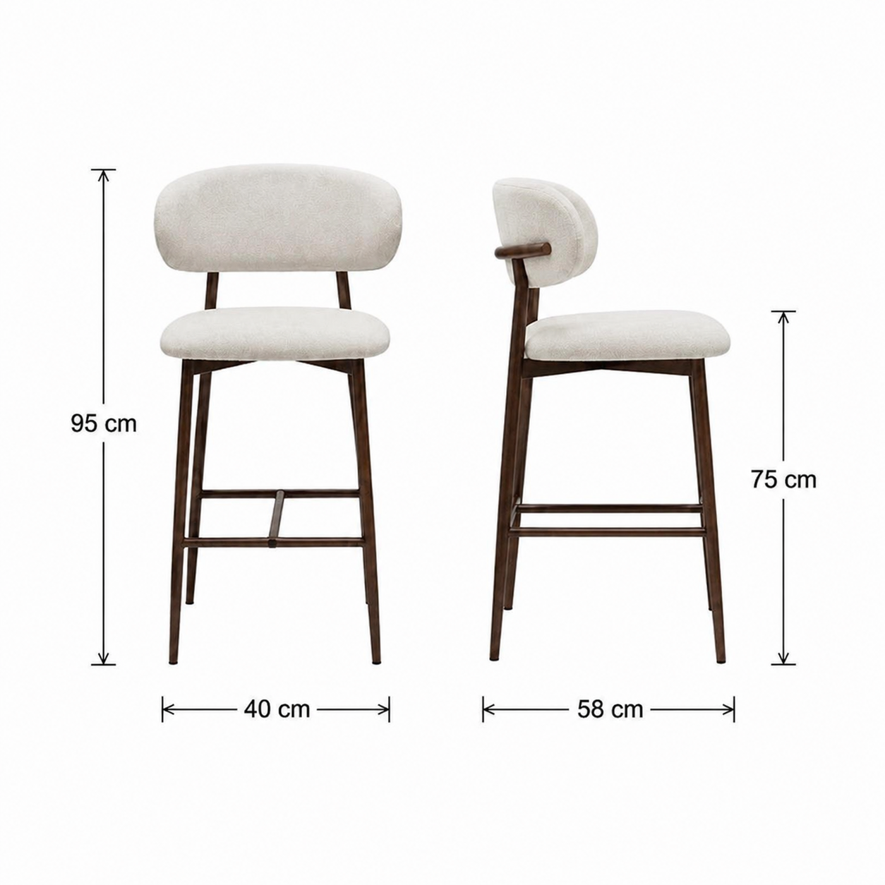 Wooden Twist Liora Luxe Linen Curved Back Kitchen Island Bar Stool Chair Cream Cushion with Walnut Metal Frame