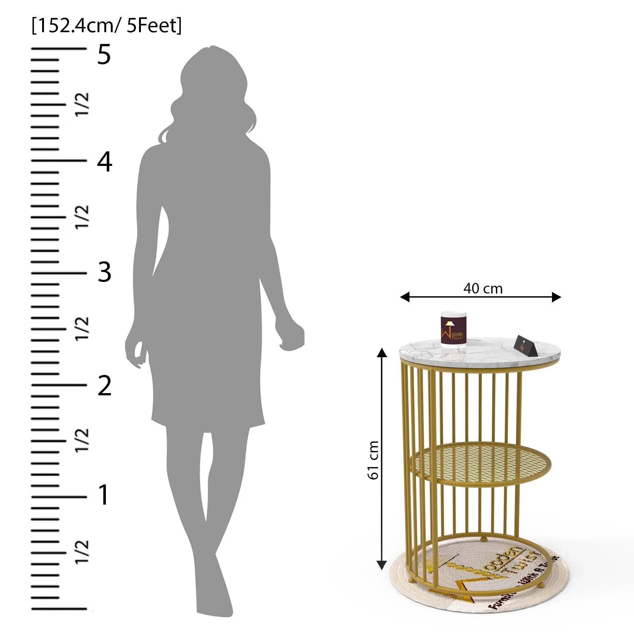 Wooden Twist Abstract Style Wrought Iron 1-Tier Round End Table ( Golden ) - Wooden Twist UAE