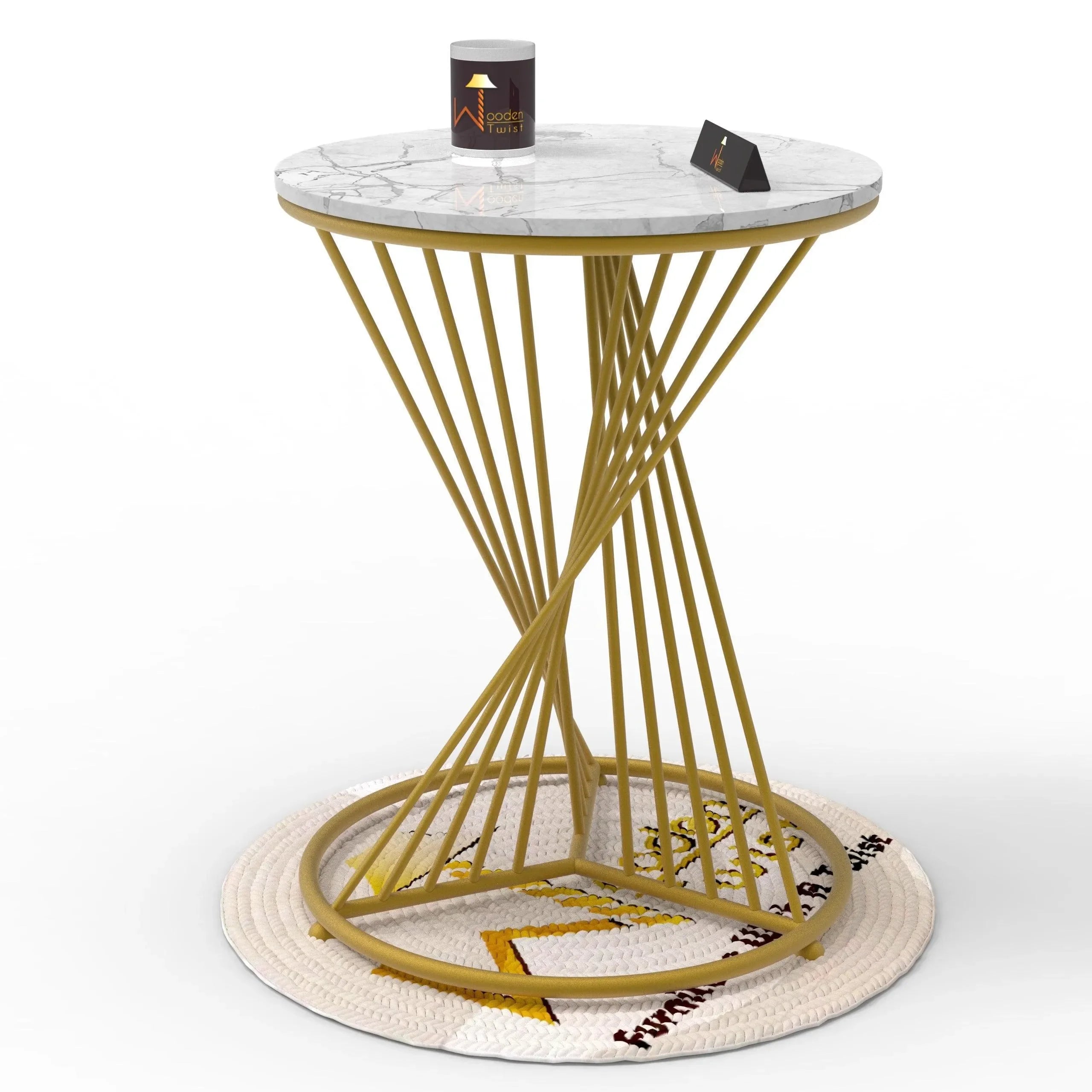 Wooden Twist Abstract Rays Style Wrought Iron Round End Table ( Golden ) - Wooden Twist UAE