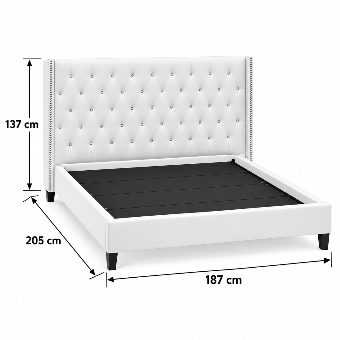 Wooden Twist Crystal Tufted Wingback Bed White – King 180 x 200 cm dimensions