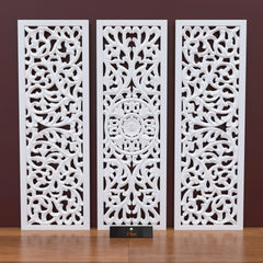 Premium Wooden Decoration Hand Carved 3 Wall Panel (MDF Wood, White) - Wooden Twist UAE