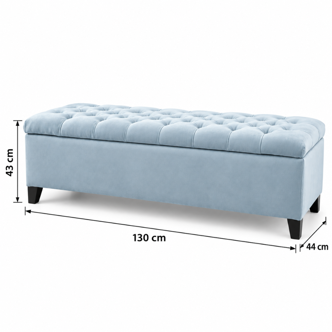 Wooden Twist Zelja light sky blue velvet storage bench – dimensions 130 x 44 x 43 cm
