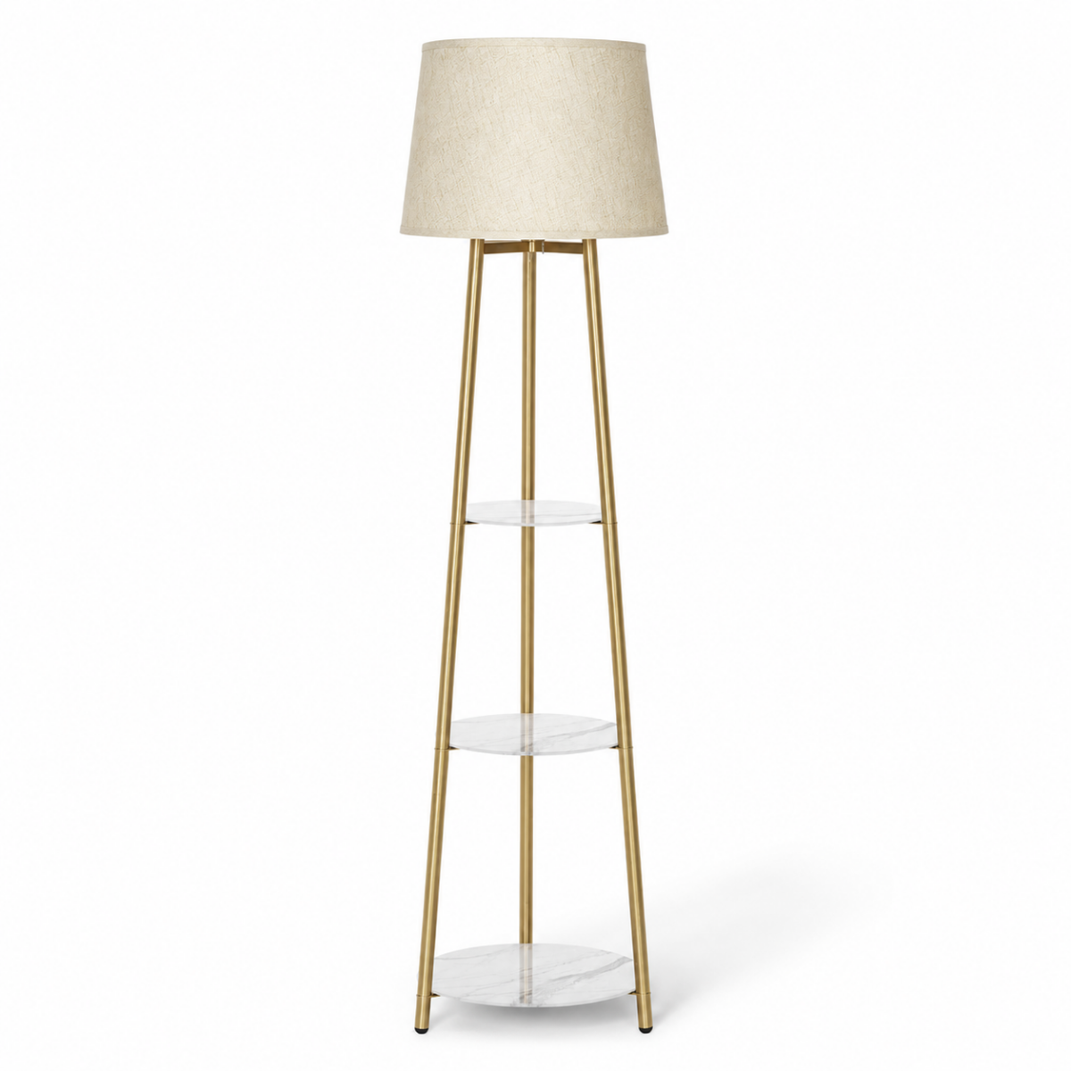 Luminara 3-Tier Shelf Floor Lamp - close-up of marble-finish display shelves
