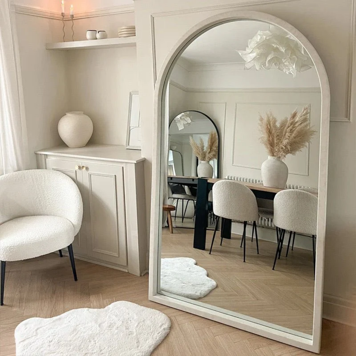 Lunara Solid Wood Arch Floor Mirror 190 x 110 cm - lifestyle view in living room corner