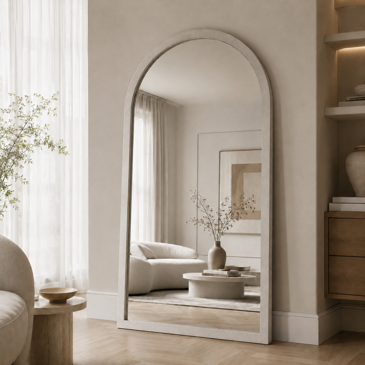 Lunara Solid Wood Arch Floor Mirror - full product view on white background