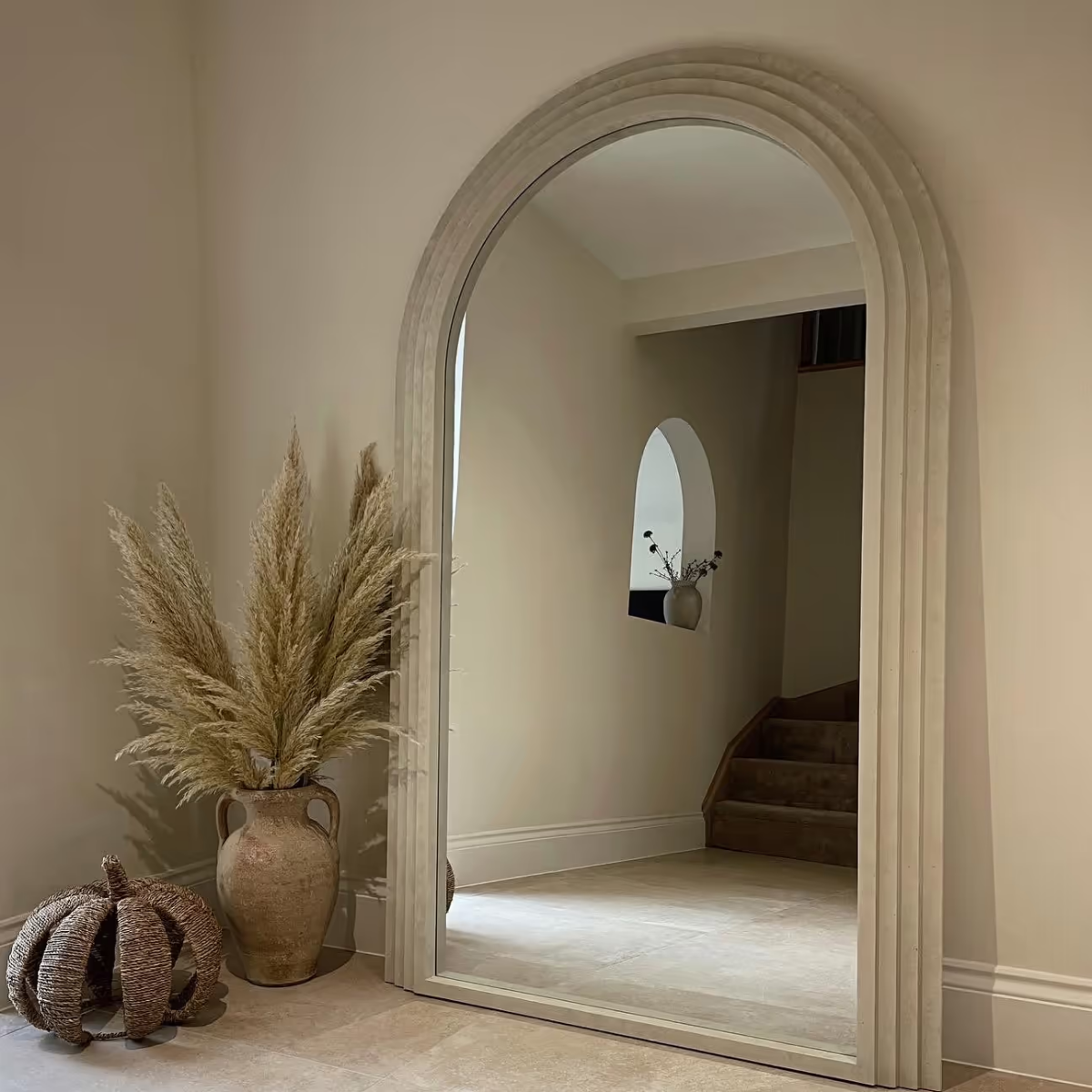 Lunara Solid Wood Arch Floor Mirror 200 x 100 cm - lifestyle view in entryway