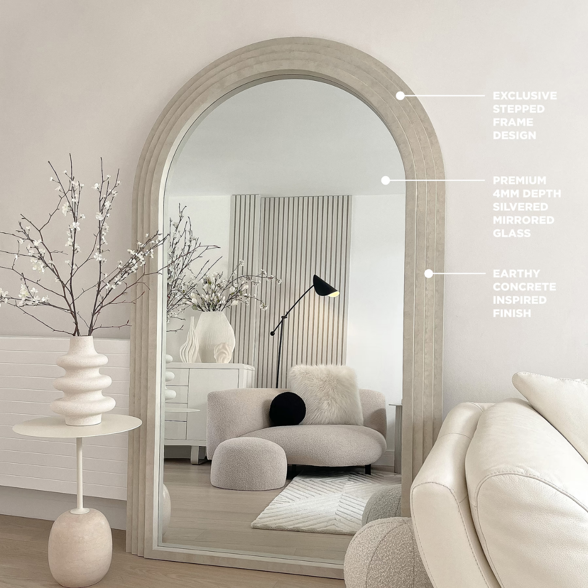 Lunara Solid Wood Arch Floor Mirror - full product view on white background