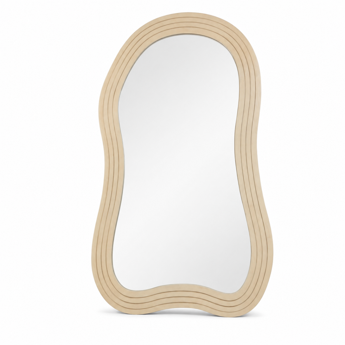 Lunara Solid Wood Wave Floor Mirror - full product view on white background