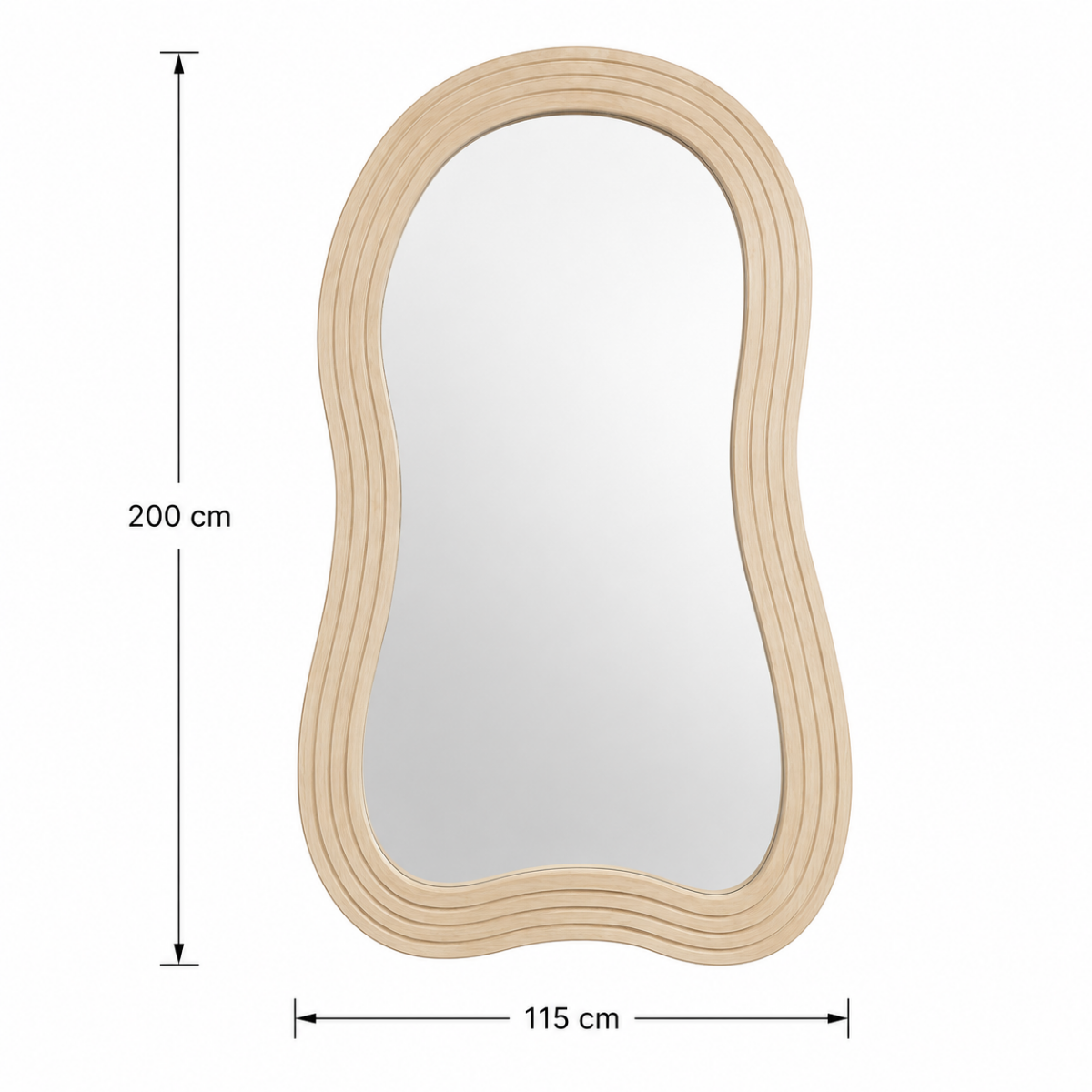 Lunara Solid Wood Wave Floor Mirror dimensions - 200 cm height, 115 cm width