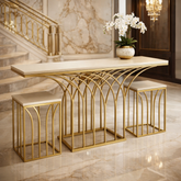 Luxury Gold Console Table Set with Real Marble Top – Modern Metal Frame Console with 2 Side Tables for Living Room & Entryway