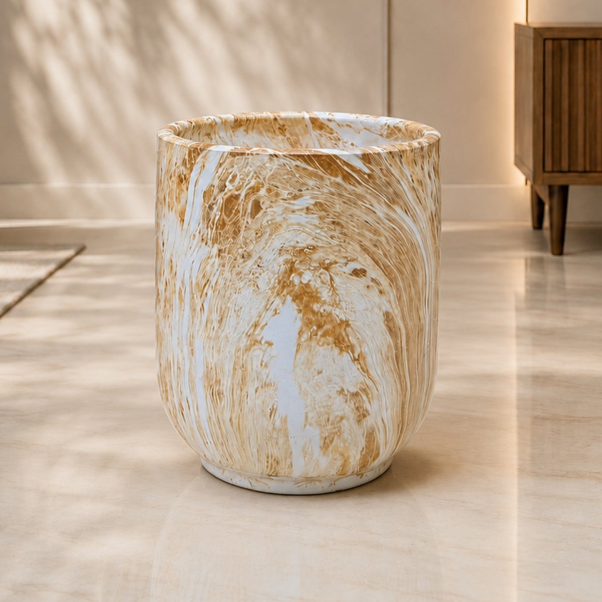 Wooden Twist Premium Round Ceramic Plant Pot for Balcony & Garden