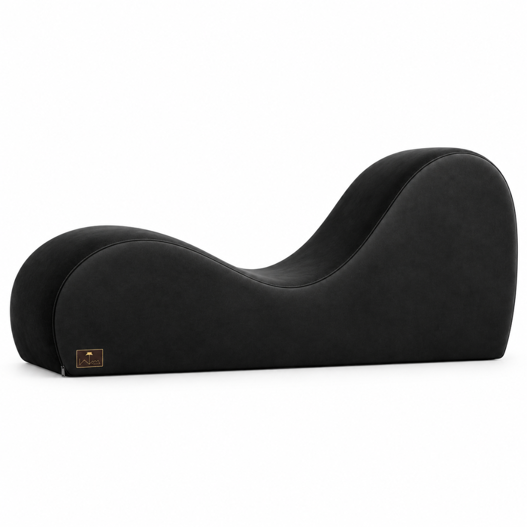 Wooden Twist Armless Velvet Wave Chaise Lounge Black – Side View