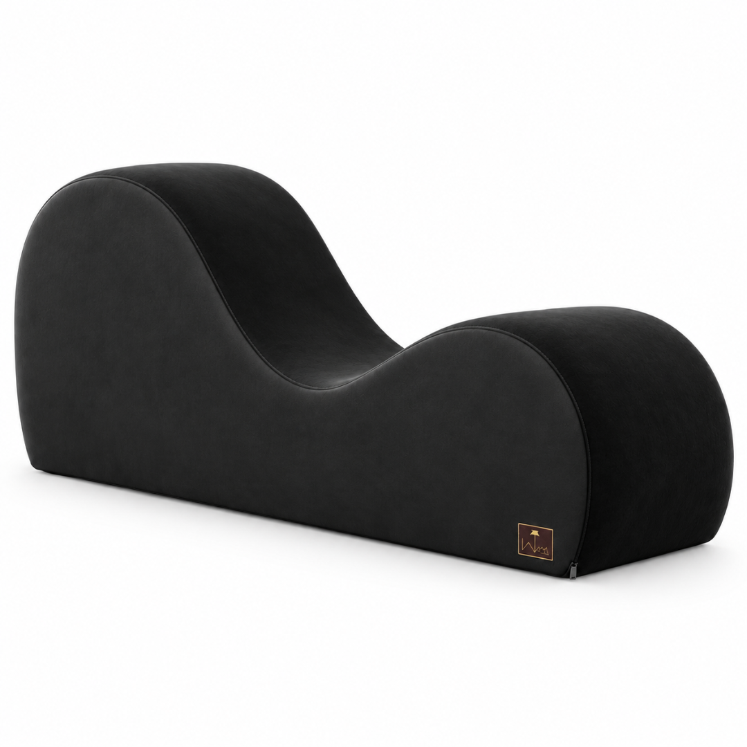 Wooden Twist Armless Velvet Wave Chaise Lounge Black – Opposite Angle View