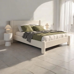 Modern Rectangular Boucle Fabric Bed