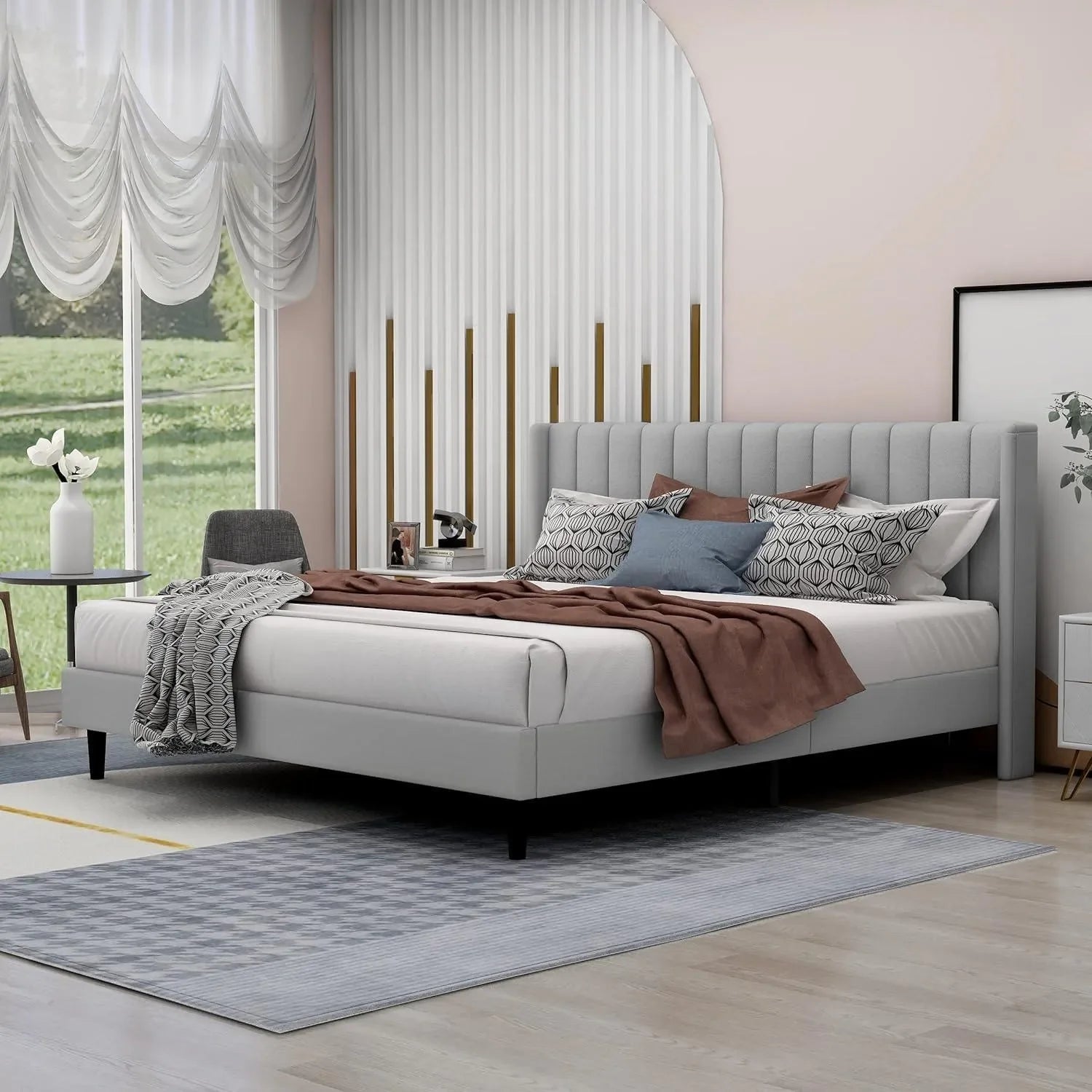 Elegant Wingback Headboard Bed
