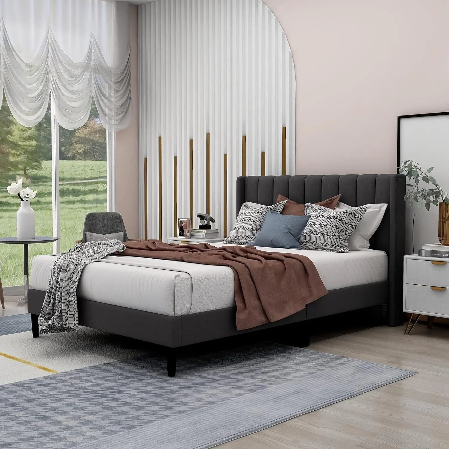 Modern Rectangular Velvet Bed