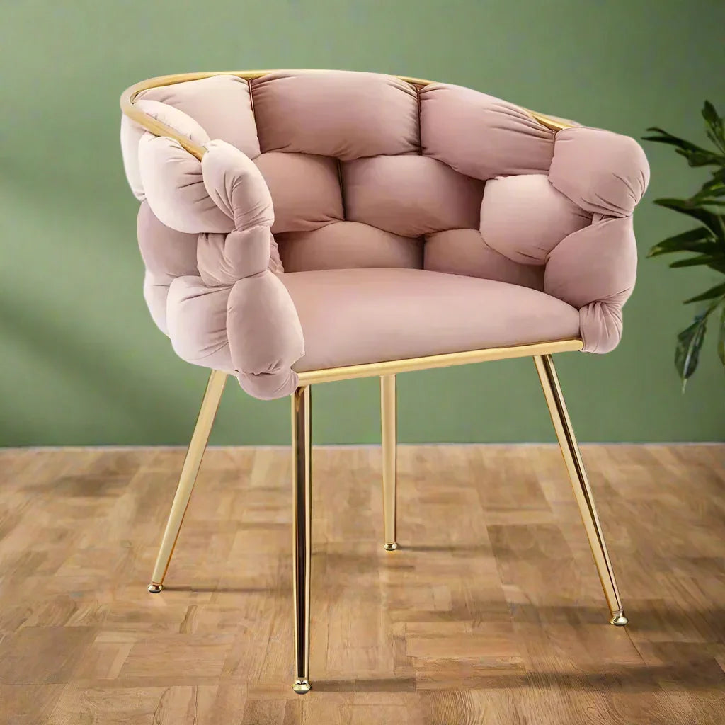 Wooden Twist Bubble Design Metallic Legs Soft Comfortable Holland Fabric Armrest Chair For Living Room