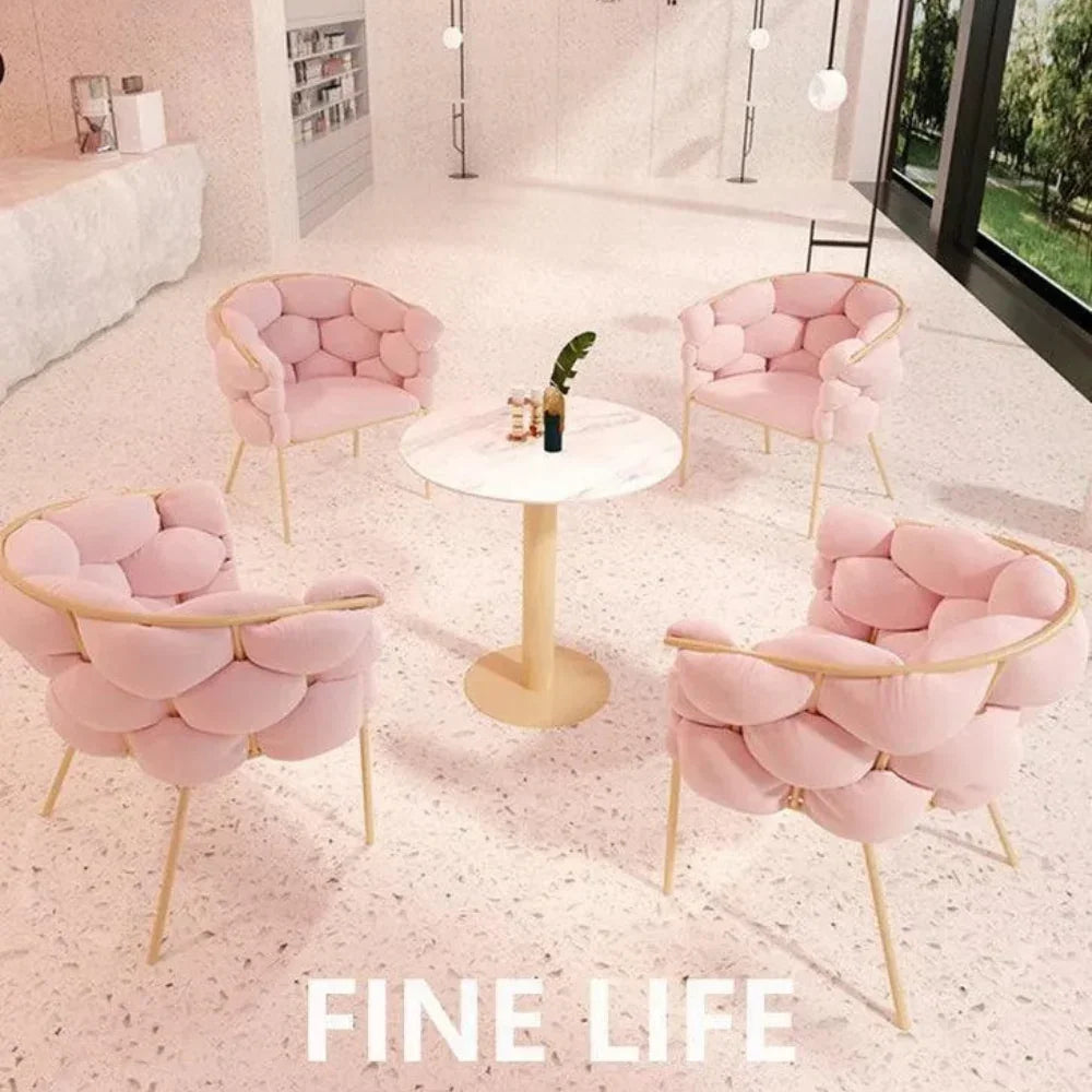 Wooden Twist Bubble Design Metallic Legs Soft Comfortable Holland Fabric Armrest Chair For Living Room