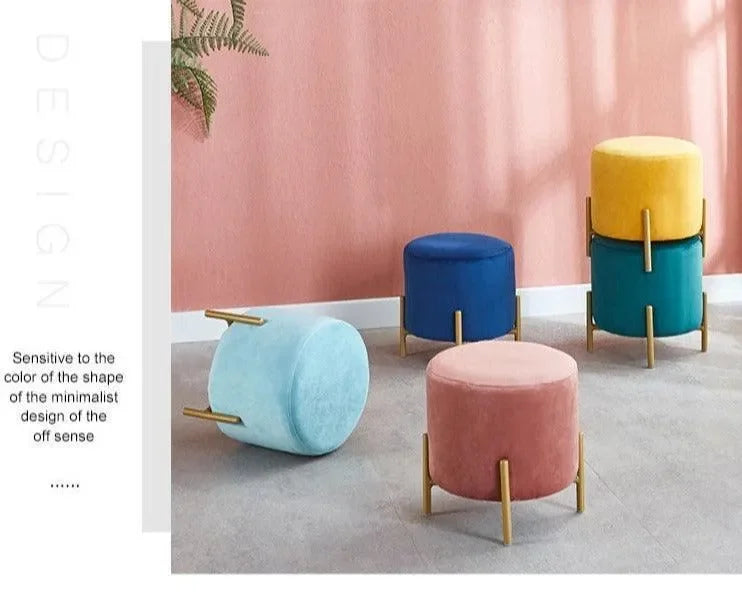 Wooden Twist Luxury Velvet Round Foot Stool Ottoman Pouf - Plush and Stylish Home Decor Accent - Wooden Twist UAE