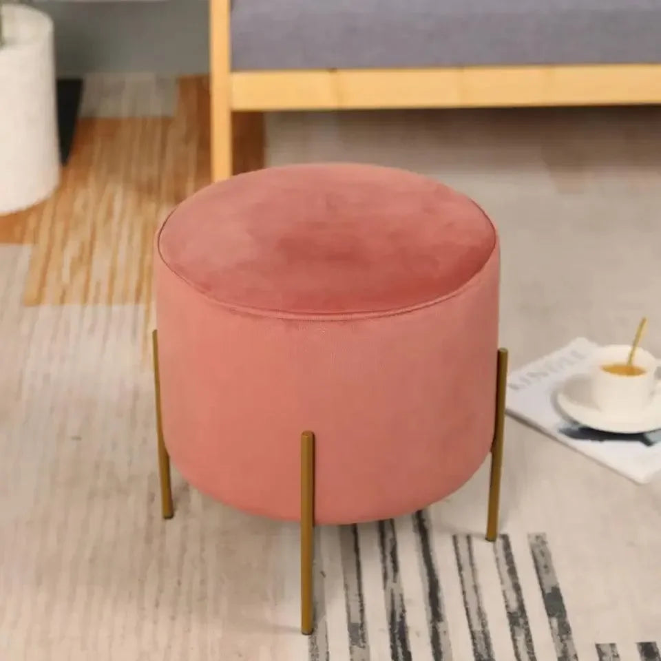 Wooden Twist Luxury Velvet Round Foot Stool Ottoman Pouf - Plush and Stylish Home Decor Accent - Wooden Twist UAE