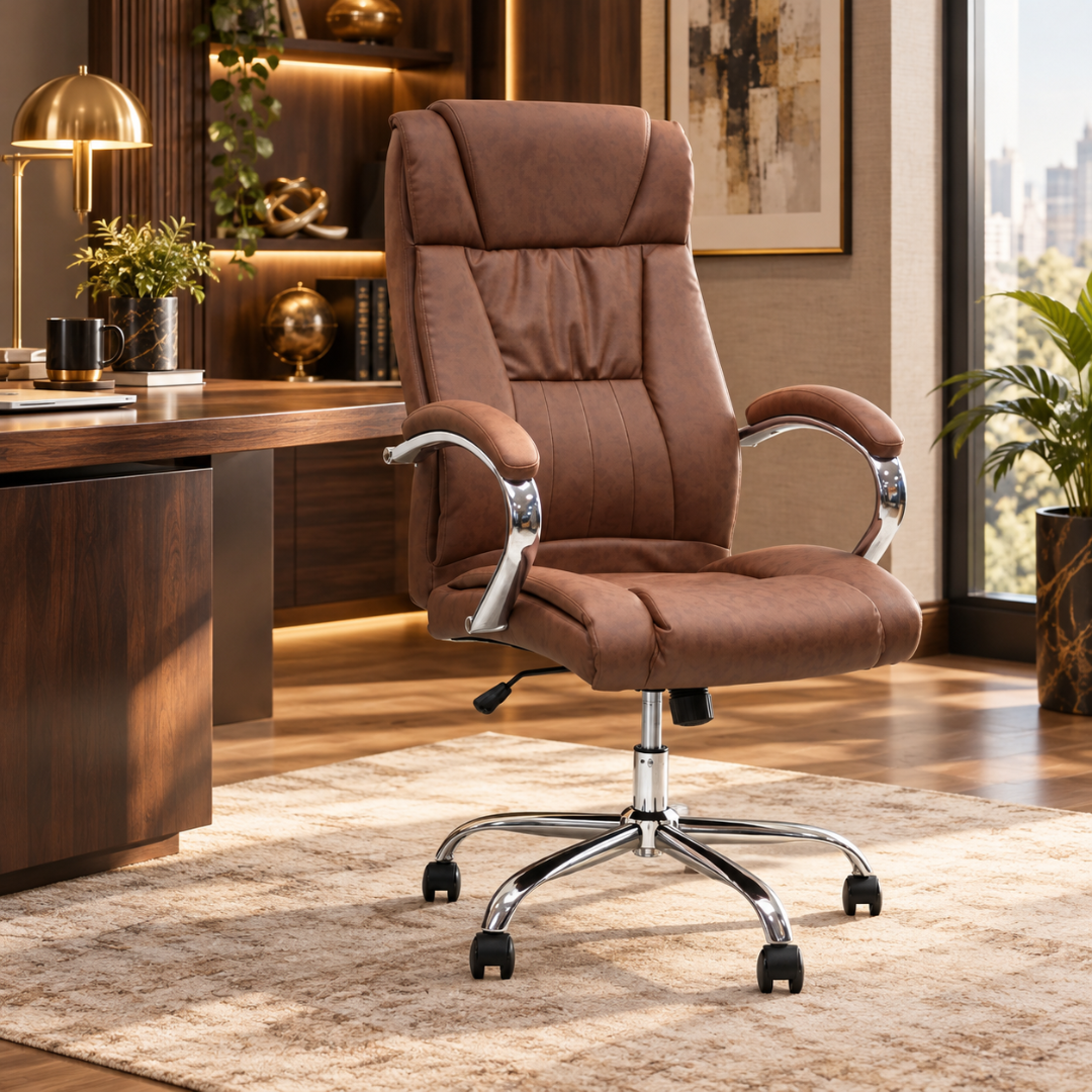 Wooden Twist Bellano Brown Leatherette Executive Office Chair – in executive office