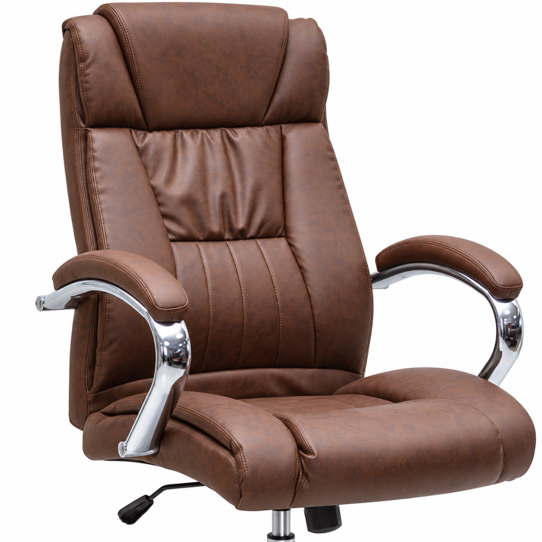 Wooden Twist Bellano Brown Leatherette Executive Office Chair – backrest and armrest close-up