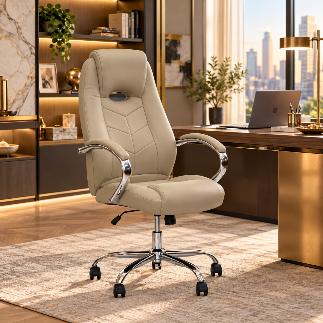 Wooden Twist Arvella Beige Leatherette Executive Office Chair – in luxury office