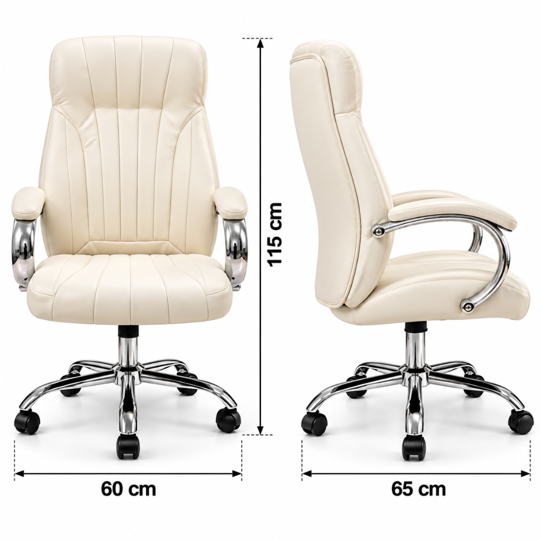Wooden Twist Ivora Cream Leatherette Executive Office Chair – dimensions 60 x 65 x 115 cm