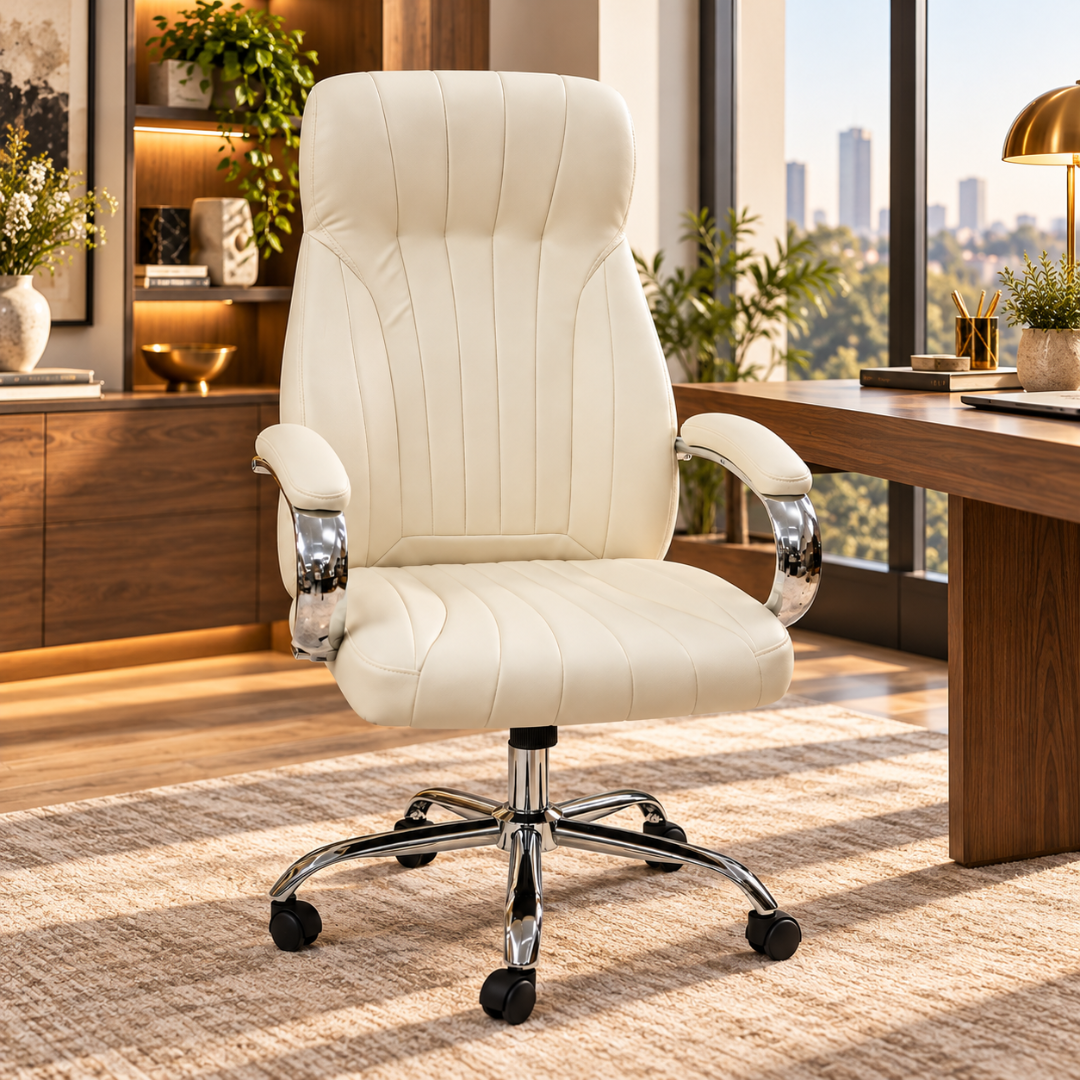 Wooden Twist Ivora Cream Leatherette Executive Office Chair – city view office
