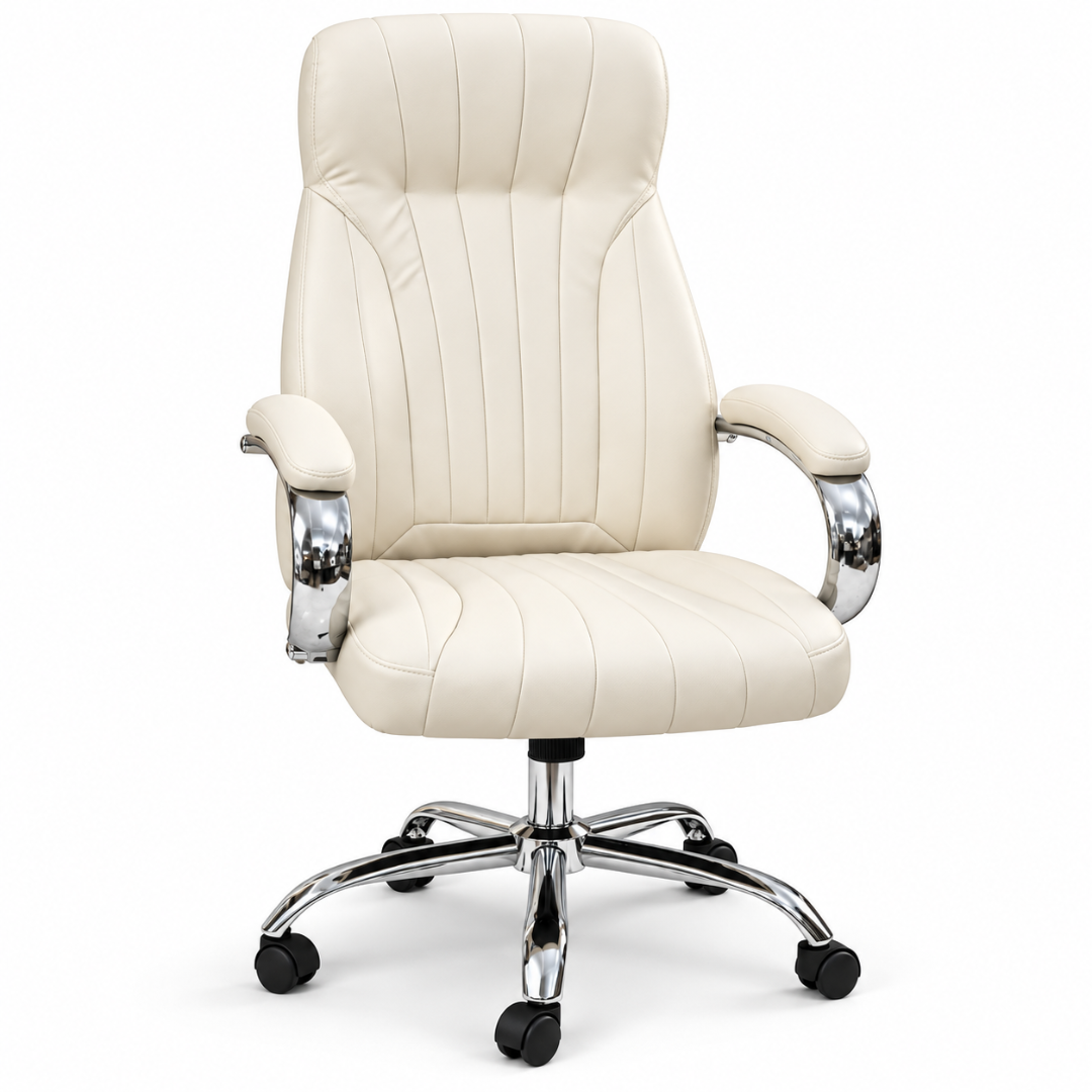 Wooden Twist Ivora Cream Leatherette Executive Office Chair – front view