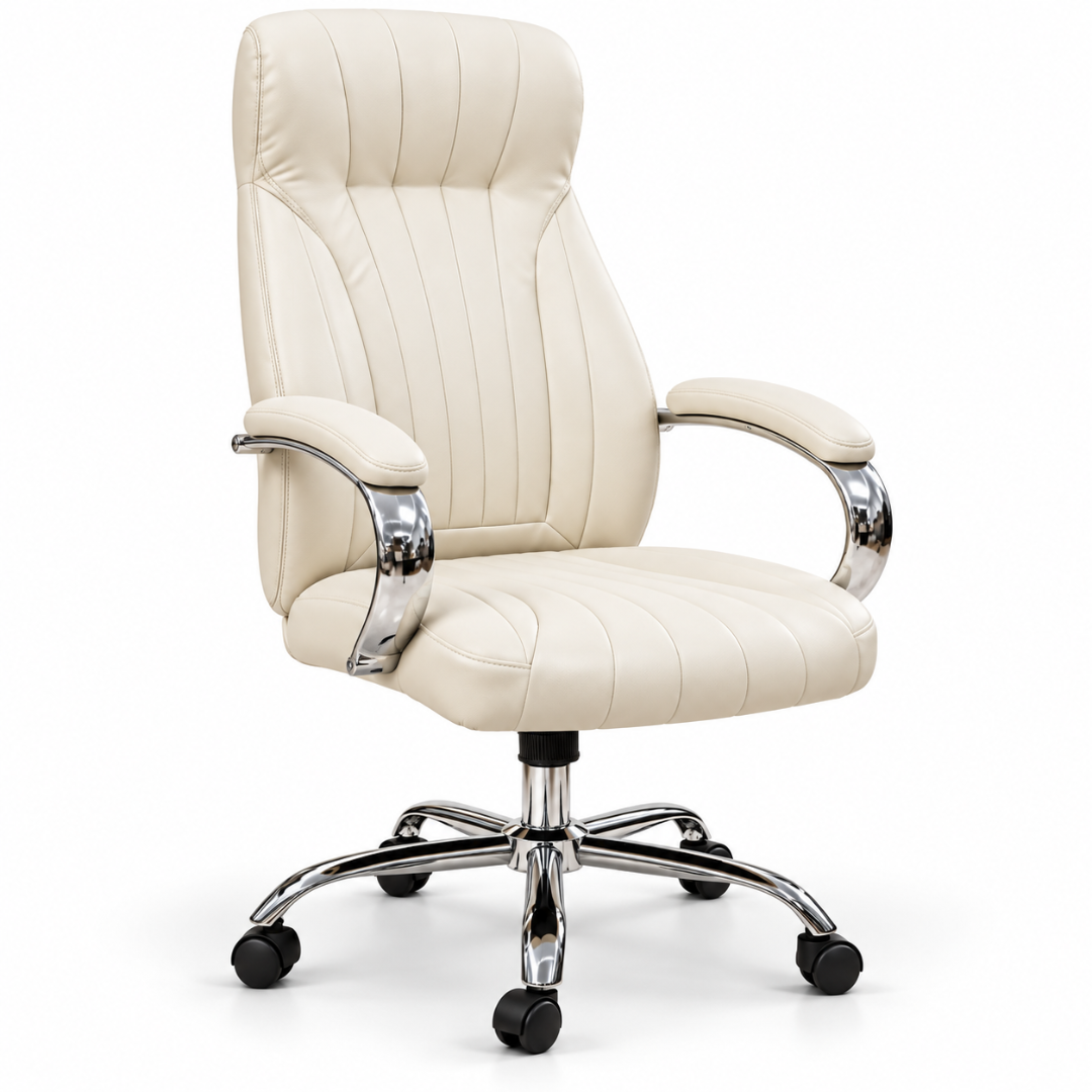 Wooden Twist Ivora Cream Leatherette Executive Office Chair – angle view