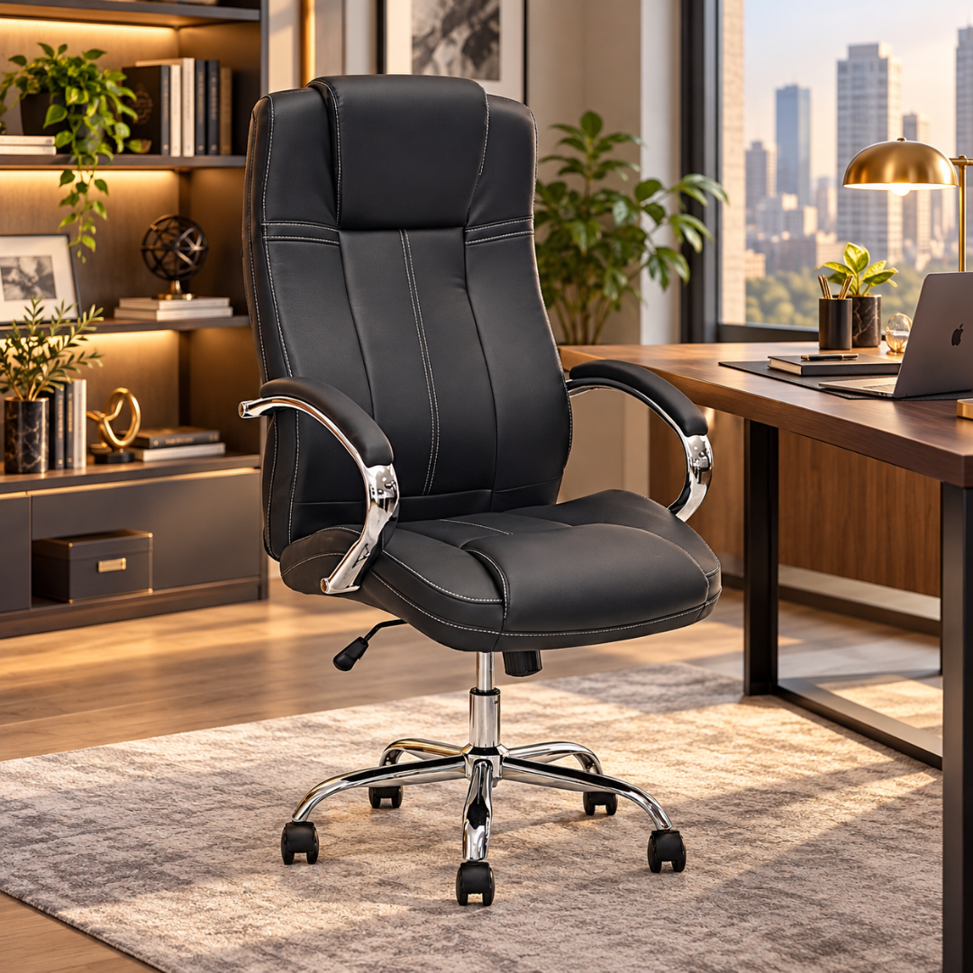 Wooden Twist Corvino Black Leatherette Executive Office Chair – city view home office