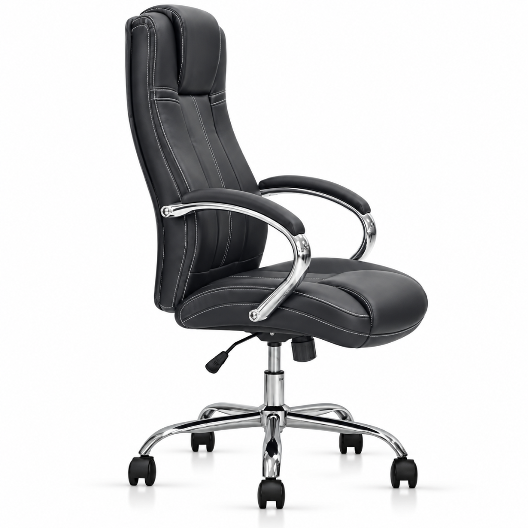 Wooden Twist Corvino Black Leatherette Executive Office Chair – side angle