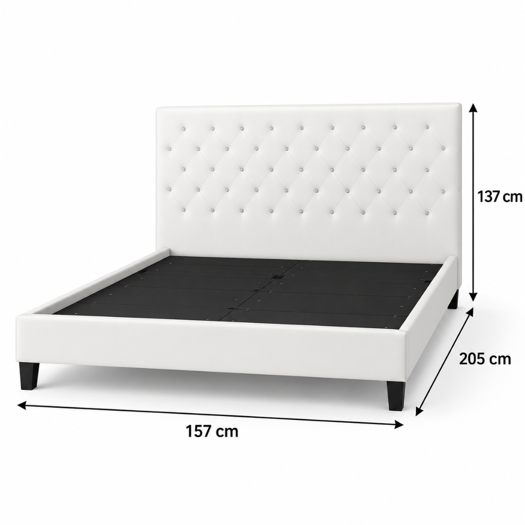 Wooden Twist Crystal Tufted Wingback Bed White – Queen 150 x 200 cm dimensions