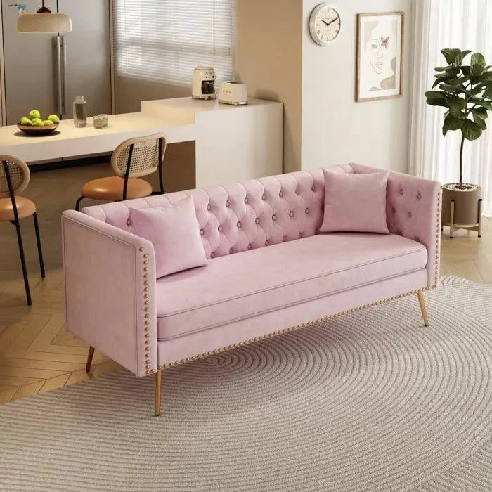 Velvet Modern Couch with Curved Arms