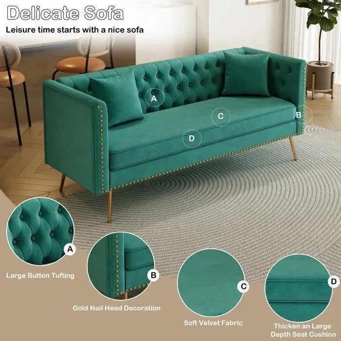 Tufted Detailing and Gold Accents - Wooden Twist Sofa