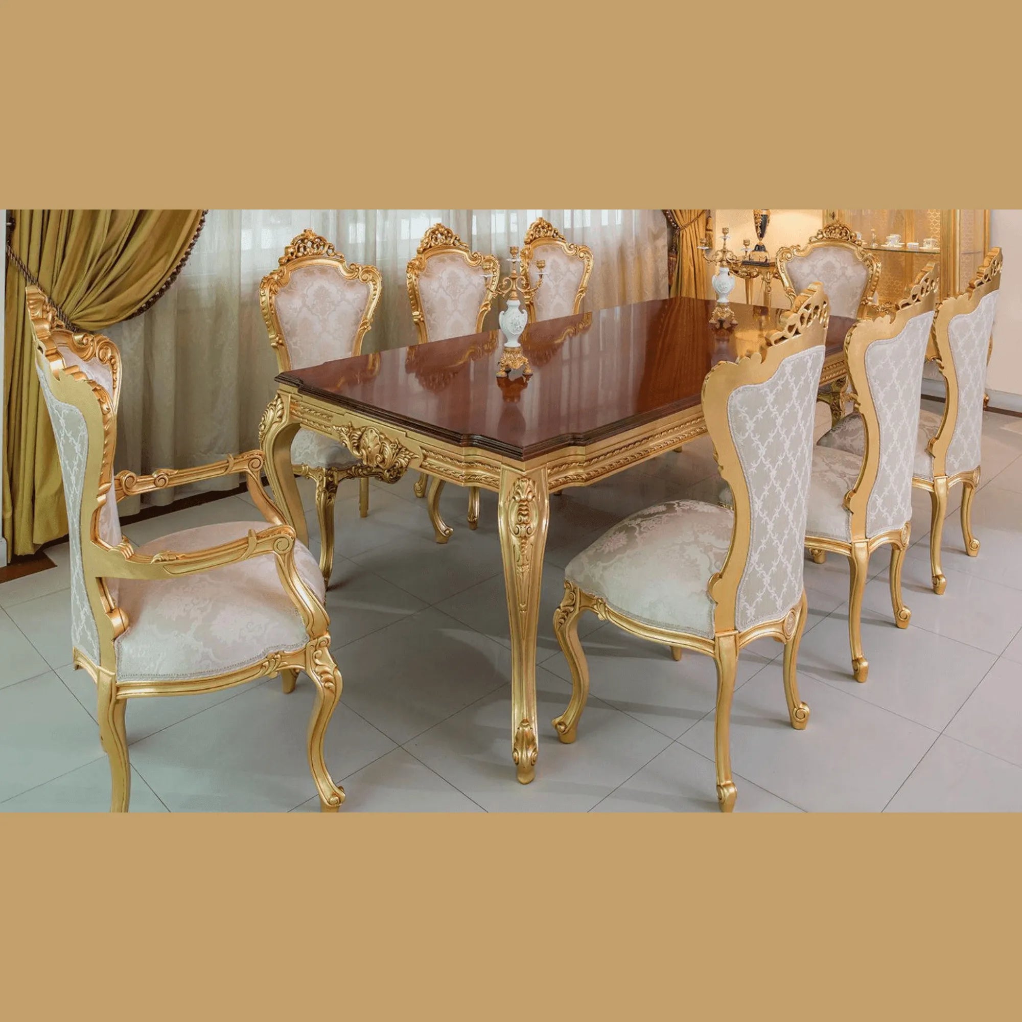 Wooden Twist Precious Luxury Hand Carved Teak Wood 8 Seater Dining Table Set