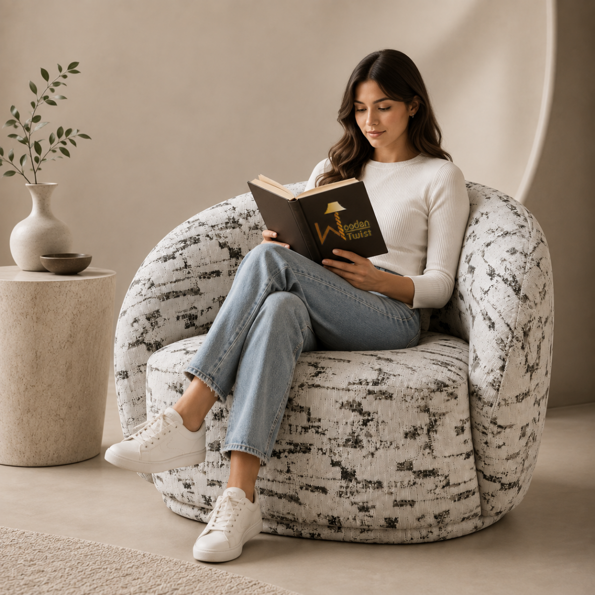 Wooden Twist Snug Modern Curved Sofa Single Seater, product view