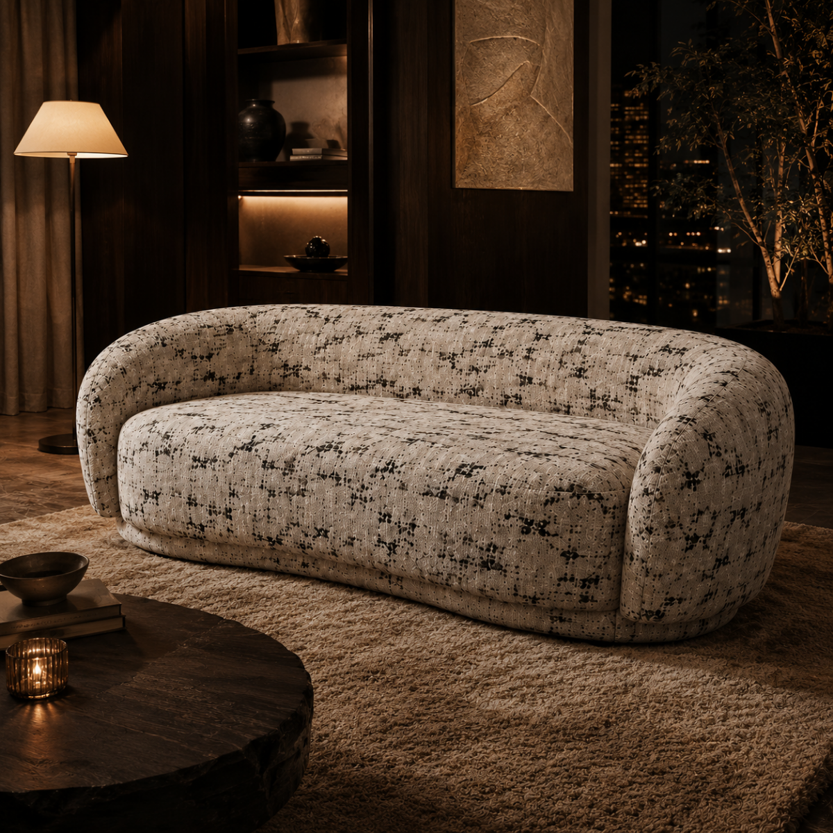 Wooden Twist Snug Modern Curved Sofa 3 Seater, product view